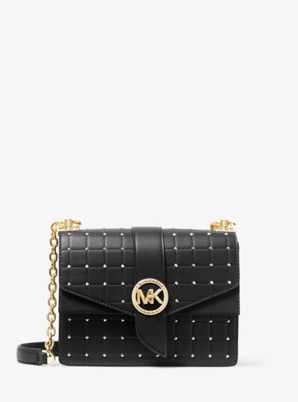 Damske Spojková Taška Michael Kors Greenwich Small Studded Quilted Faux Leather Čierne - Kabelky Michael Kors Slevy | KNAVY-2670